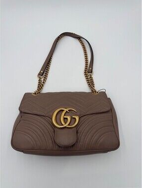 Gucci GG Marmont Matelasse Taupe Shoulder Bag Womens Size L